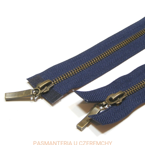 zamek 90 cm granatowy rozdzielczy dwusuwakowy metalowy VT10 mosiądz oksydowany