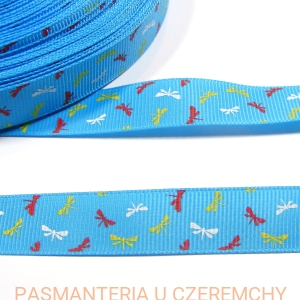 tasiemka rypsowa drukowana 15 mm - ważki na niebieskim tle /wstążka/
