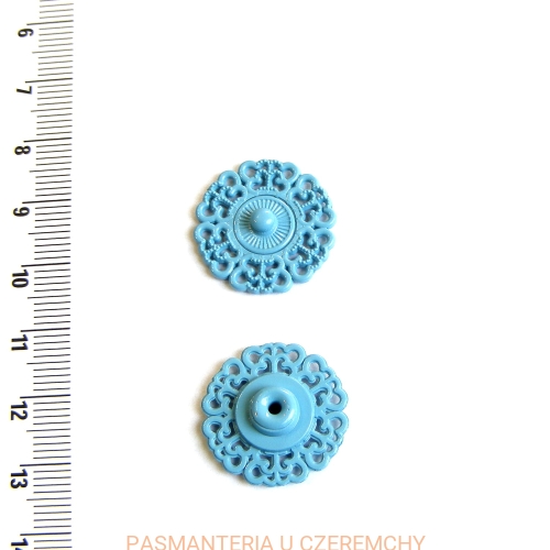 zatrzaski metalowe 21 mm ażurowe lakierowane - niebieskie 