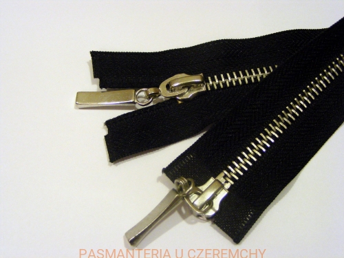 zamek rozdzielczy dwusuwakowy metalowy 80 cm czarny /ząbki - nikiel/