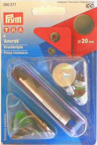 zatrzaski /napy/ metalowe "Anorak" do nabijania 20 mm PRYM 390 377 mosiądz oksydowany