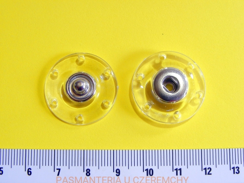 zatrzaski metalowe 26 mm - bezbarwny plastik łączony z metalem