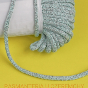 sznurek odzieżowy bawełniany 5 mm melanż szary + mięta - motek 20 mb
