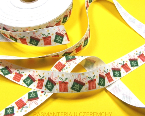 tasiemka rypsowa drukowana 20 mm - paczki świąteczne