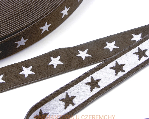 guma ozdobna 20 mm szara w białe gwiazdki