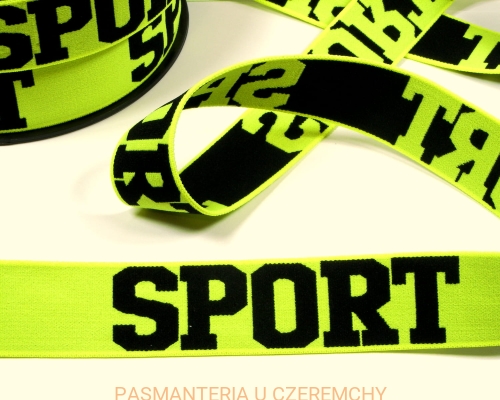 guma żakardowa 32 mm - sport żółtozielona