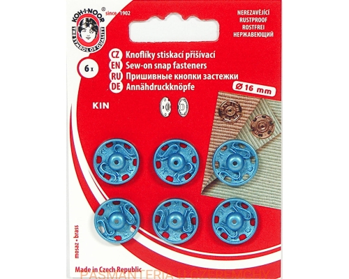 zatrzaski metalowe 16 mm niebieskie metaliczne Koh-I-Noor