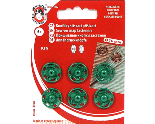 zatrzaski metalowe 16 mm zielone metaliczne Koh-I-Noor