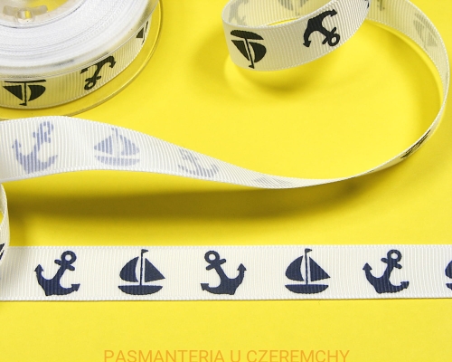 tasiemka rypsowa drukowana 16 mm - kotwice i żaglówki