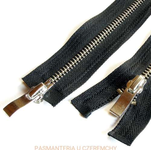 zamek rozdzielczy dwusuwakowy metalowy 80 cm czarny /ząbki - nikiel/