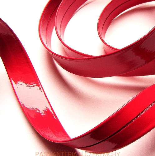 lamówka z eko-skóry /skaj/ 15 mm czerwona, błyszcząca