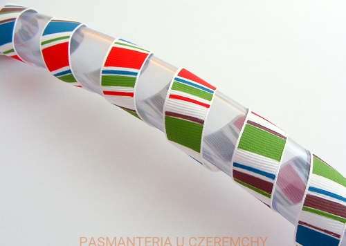  tasiemka /wstążka/ rypsowa drukowana /16 mm/ - kolorowe prążki