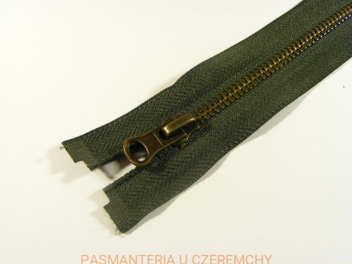 zamek rozdzielczy metalowy /mosiądz postarzany/ 65 cm khaki /zgniła zieleń/