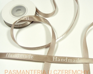 tasiemka satynowa 9 mm beżowa z nadrukiem "Handmade"