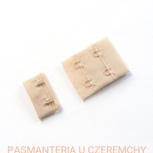 zapięcie do biustonosza /do stanika, bieliźniarskie, haftki/, 2 haftki w 2 rzędach, beżowe - cieliste