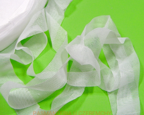 taśma 15 mm biała prosta z wkładu dzianego