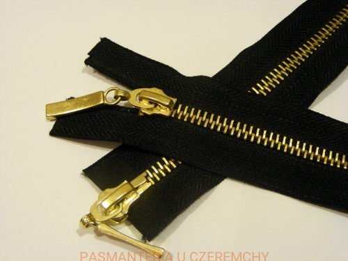 zamek rozdzielczy dwusuwakowy metalowy 85 cm czarny /ząbki - złote/