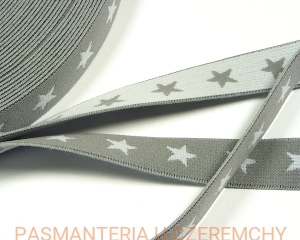 guma ozdobna 20 mm jasnoszara w białe gwiazdki /szara/