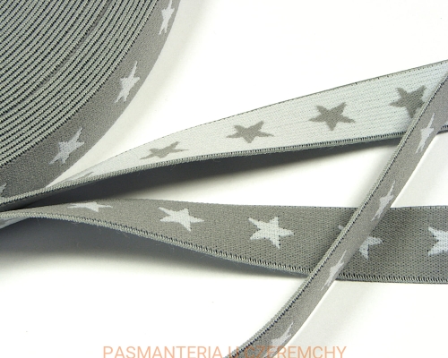 guma ozdobna 20 mm jasnoszara w białe gwiazdki