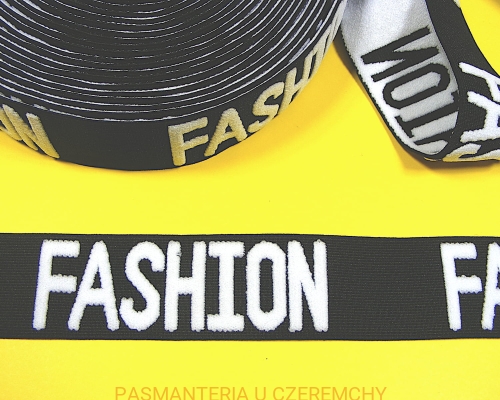guma żakardowa 38 mm - fashion - czarno-biała