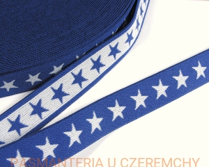 guma ozdobna 20 mm chabrowa w białe gwiazdki /granatowa, niebieska/ 