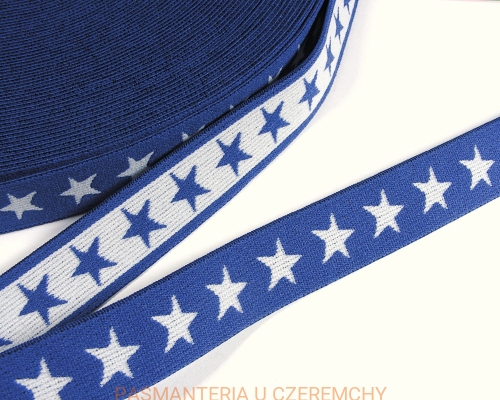 guma ozdobna 20 mm chabrowa w białe gwiazdki