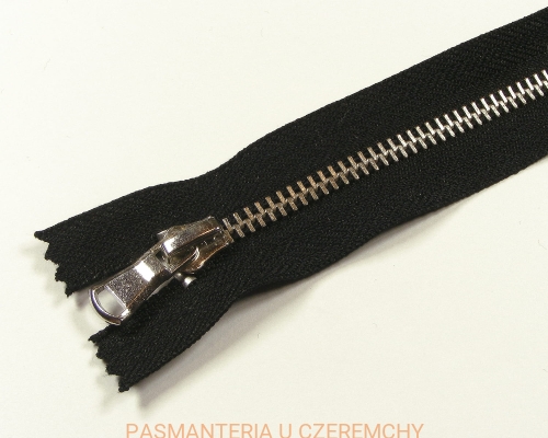 zamek 25 cm czarny nierozdzielczy metalowy VT10, nikiel