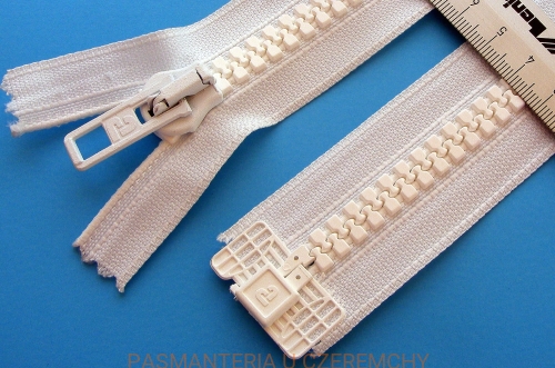 zamek rozdzielczy typu kostka /grubsza, 7 mm/ 75 cm biały