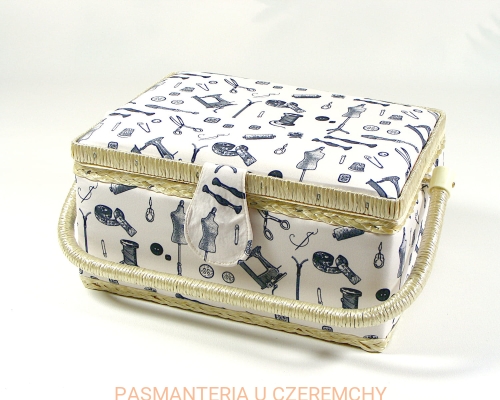 koszyk na przybory do szycia - wzór w drobne akcesoria krawieckie