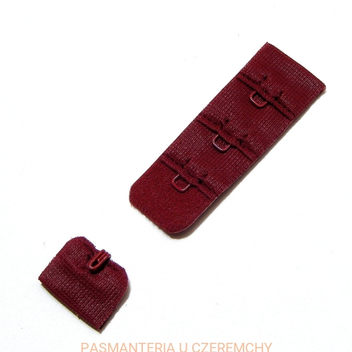 zapięcie do biustonosza /do stanika, bieliźniarskie, haftki/, 1 haftka w 3 rzędach, bordowe
