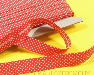 lamówka 18 mm czerwona w białe groszki - opak. 20 mb /drukowana/