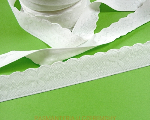 guma 23 mm bieliźniarska biała żakardowa - kwiaty