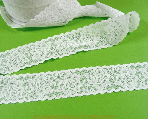 guma 30 mm bieliźniarska biała żakardowa - kwiaty