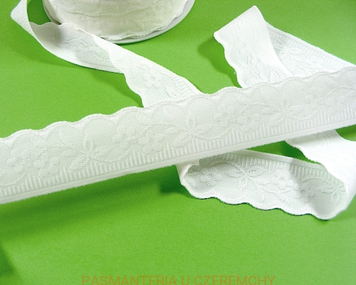 guma 25 mm bieliźniarska biała żakardowa - kwiaty