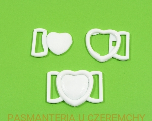 zapięcie bieliźniarskie 20 mm plastikowe białe - serce /do biustonosza, do stroju kąpielowego/ 
