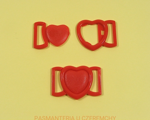 zapięcie bieliźniarskie 20 mm plastikowe czerwone - serce