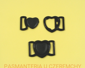 zapięcie bieliźniarskie 20 mm plastikowe czarne - serce /do biustonosza, do stroju kąpielowego/   