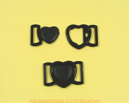 zapięcie bieliźniarskie 20 mm plastikowe czarne - serce