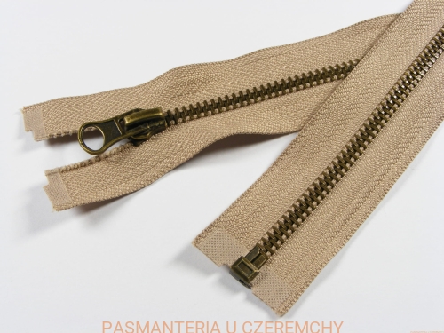 zamek 65 cm beżowy rozdzielczy metalowy VT10, mosiądz oksydowany