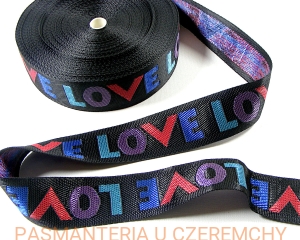 taśma nośna 40 mm czarna z wzorem - love