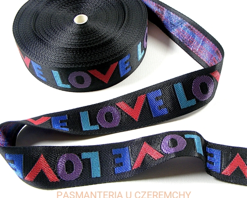 taśma nośna 40 mm czarna z wzorem - love