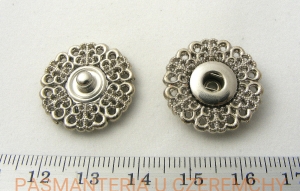 zatrzaski metalowe 21 mm  ażurowe, kolor srebrny