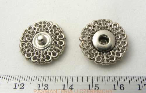  zatrzaski metalowe 21 mm ażurowe, kolor srebrny