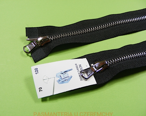 zamek 70 cm czarny rozdzielczy dwusuwakowy metalowy VT10 nikiel