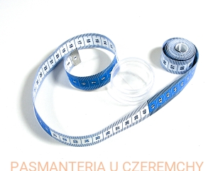 miara krawiecka w pudełku niebiesko - biała /miarka żółta, centymetr/   