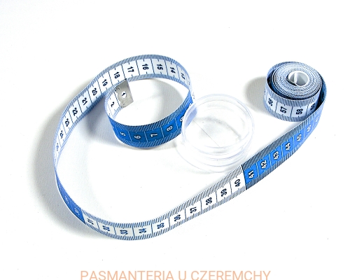 miara krawiecka w pudełku niebiesko - biała