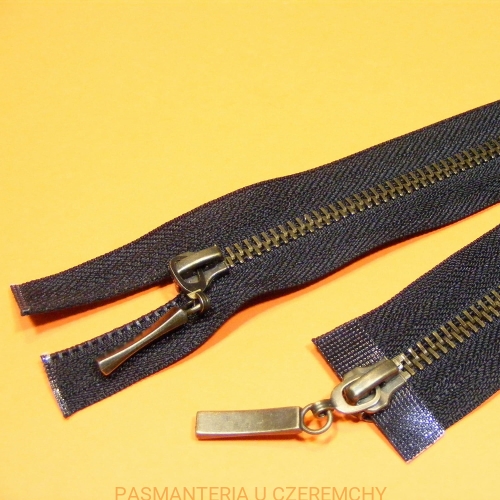 zamek 100 cm czarny rozdzielczy dwusuwakowy metalowy VT10 /mosiądz oksydowany/