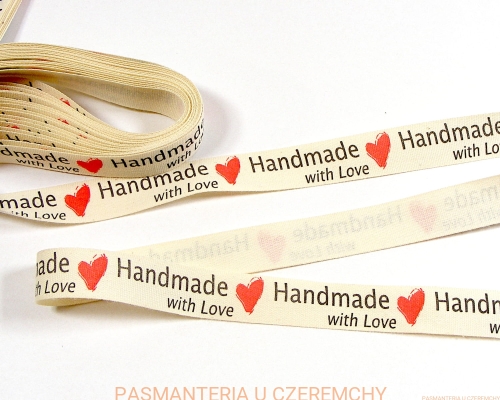 tasiemka bawełniana 15 mm z nadrukiem - Handmade with love (wstążka).jpg