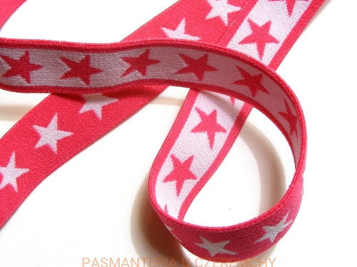 guma ozdobna 20 mm różowa w białe gwiazdki