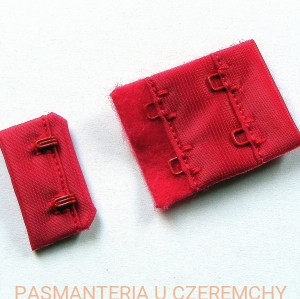 zapięcie do biustonosza /do stanika, bieliźniarskie, haftki/, 2 haftki w 2 rzędach, czerwone